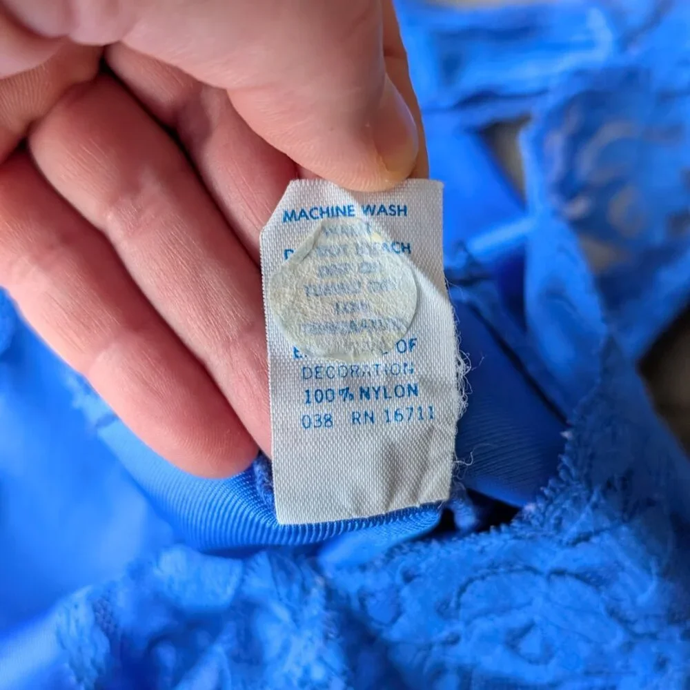 Vintage Blue Lace One-Piece Lingerie One-Piece Bodysuit medium Made In USA - Picture 8 of 9
